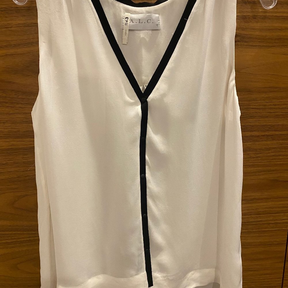 Sleeveless ALC white silk shirt with black detailing